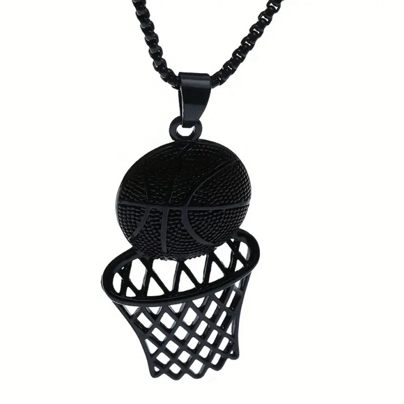 New basketball hoop & ball player necklace hip hop sporty cool trendy design XL - Picture 2 of 4